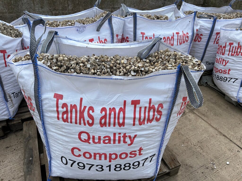 Bag of decorative shells from Tanks and Tubs, Lincolnshire, UK